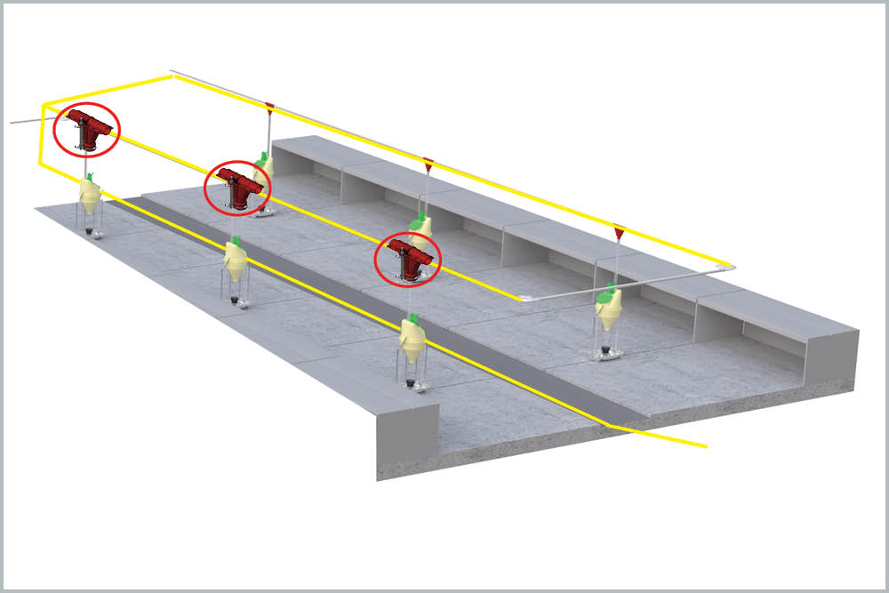 COLOR FEED GROUP: Phase feeding valve in a weaner unit
